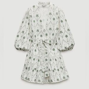 Zara White and Green Mini Dress